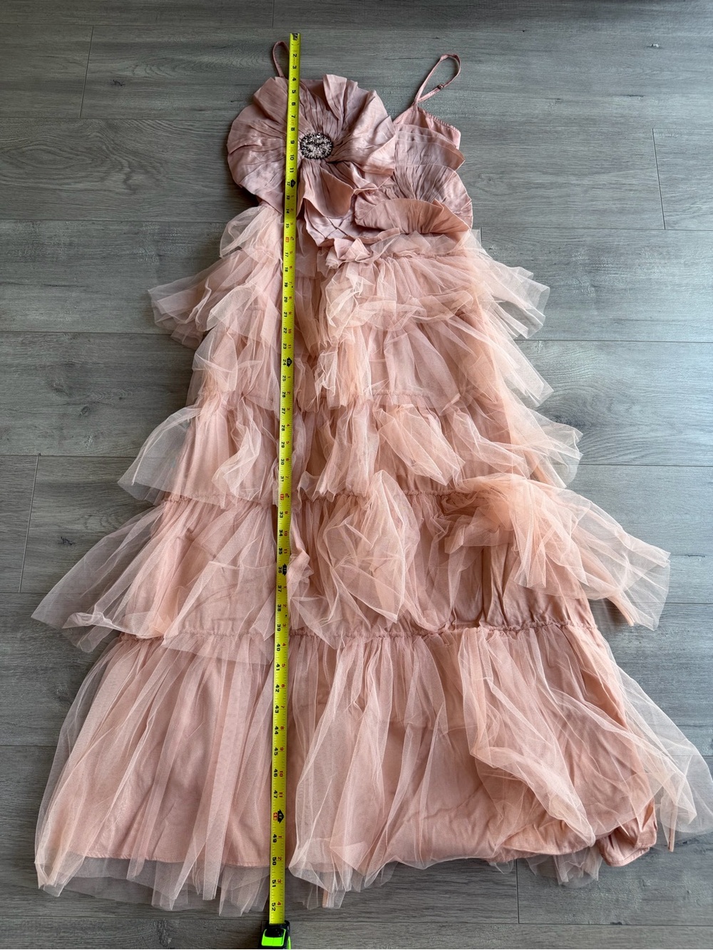 NWT Anthropologie Kavita Bhartia Rosette Tiered Tulle Gown - champagne pink - Picture 3 of 8